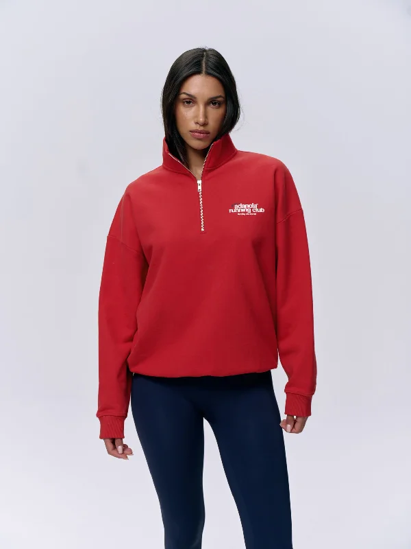 Holiday Special Offers Adanola Running Oversized Funnel Neck Zip Sweatshirt - Classic Red