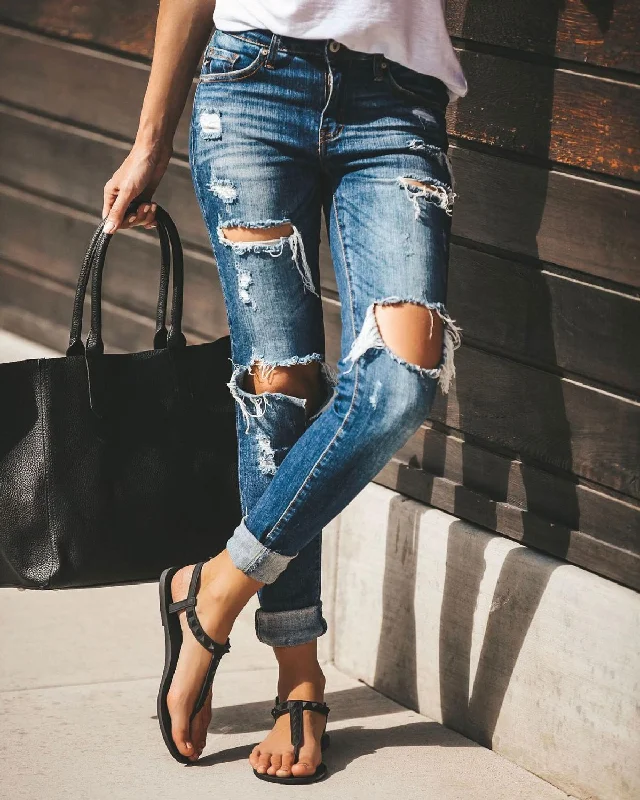 Edgy Fashion Women's Ripped Jeans Pants