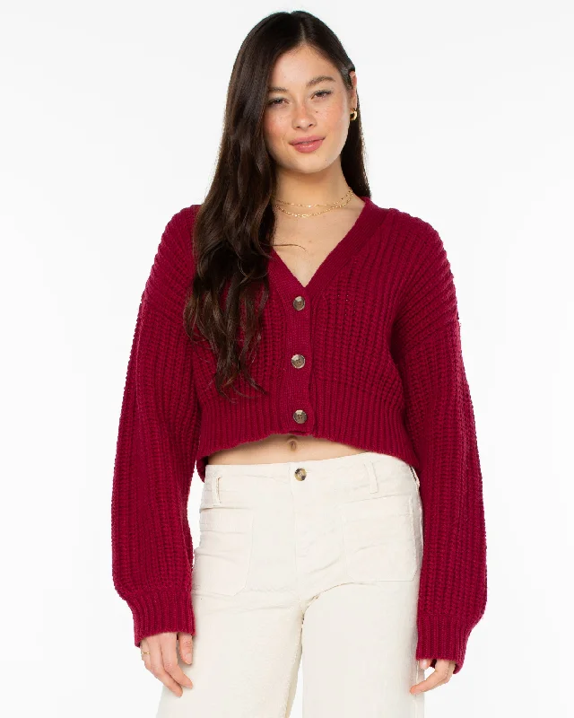Elegant Women’s Fashion Sundaze Washed Cardigan - Rumba Red