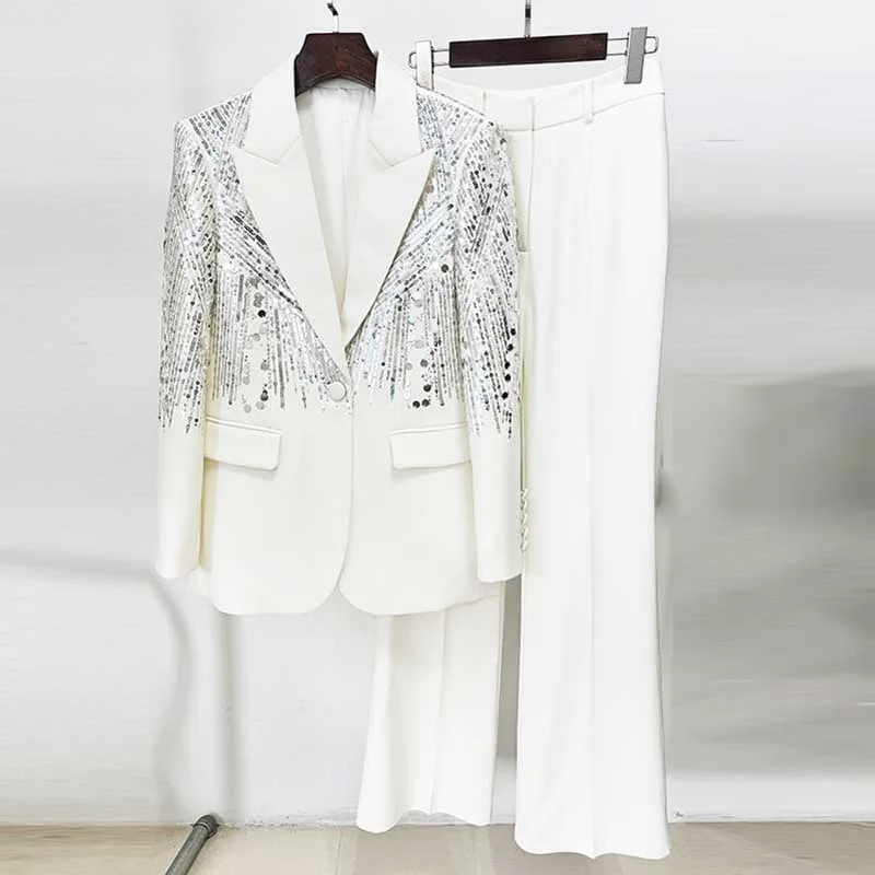 Winter Wardrobe Clearance Women's Sequined Pant Suit Wedding Suit Two Pieces Trendy Pantsuit
