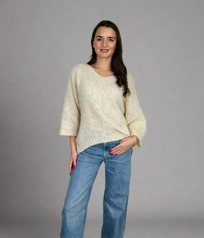 Must Haves Ivory Textured V Neck Jumper
