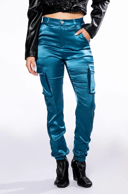 Casual Women’s Clothing MISSION IMPOSSIBLE SATIN CARGO JOGGER PANTS