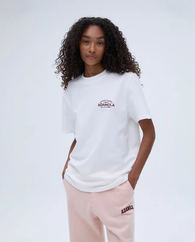 Modern Women’s Fashion with Vintage Touches Classics Oversized Short Sleeve T-shirt - White/Burgundy Modern Women’s Fashion with Vintage Touches Classics Oversized Short Sleeve T-shirt - White/Burgundy