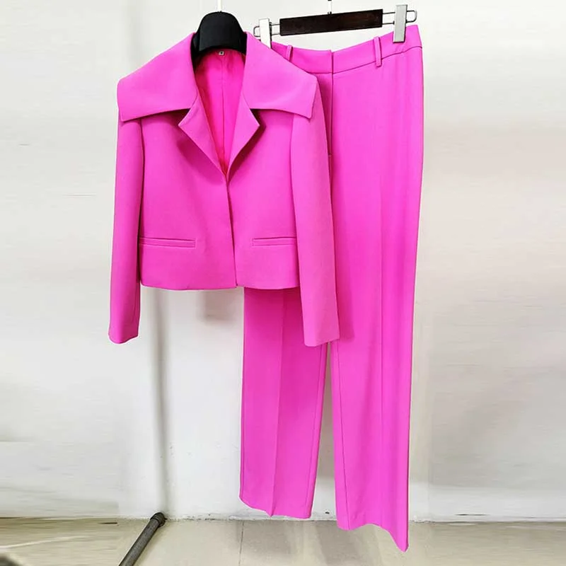 Women Apparel Womens Pink Pantsuit Crop Jacket Trousers Suit