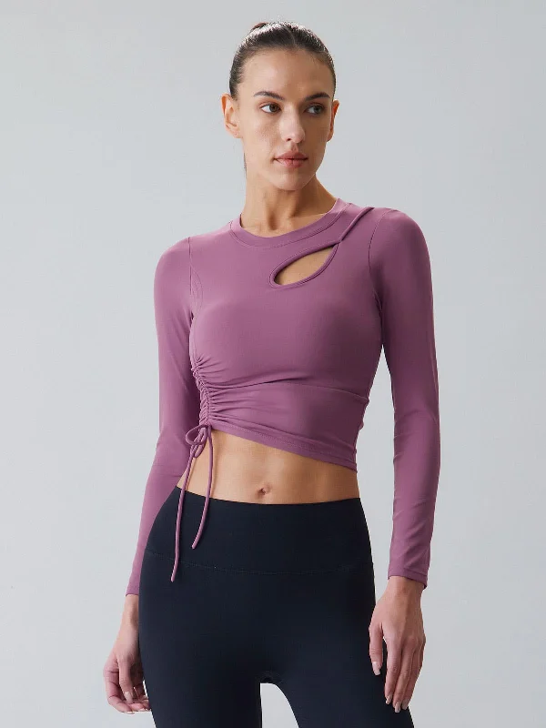 Chic Casual Wardrobe Essentials Purple Drawstring Long Sleeve Top - Light Support