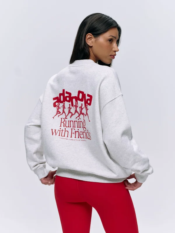 Summer Sale Runners Oversized Sweatshirt - Light Grey Melange/Classic Red