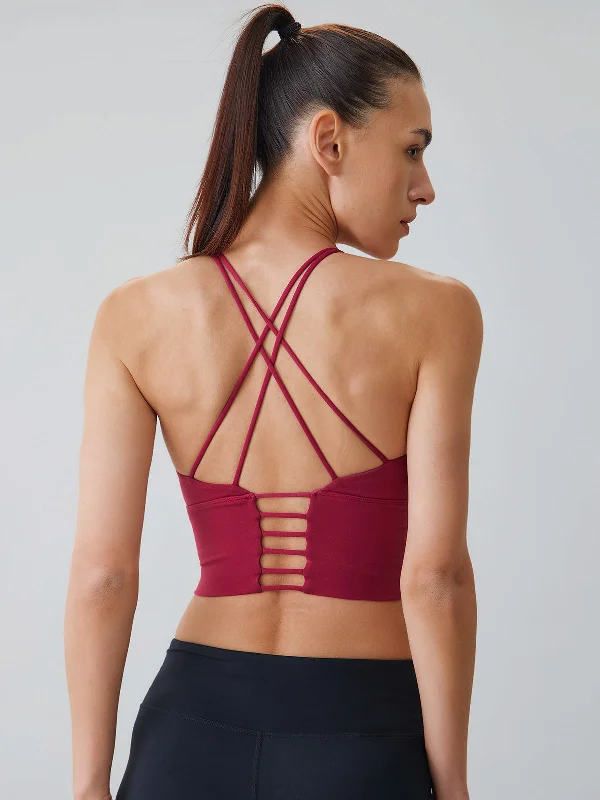 Modern Women’s Apparel Wine Red X Cross Sports Bra - Light Support