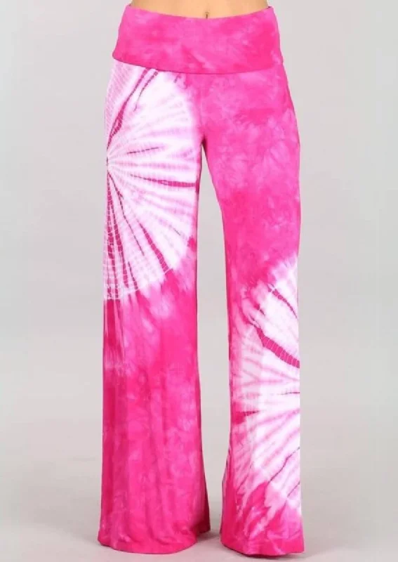 Free Spirited Fashion Fashionable in Fuchsia Tie Dye Palazzo Pants Made in USA
