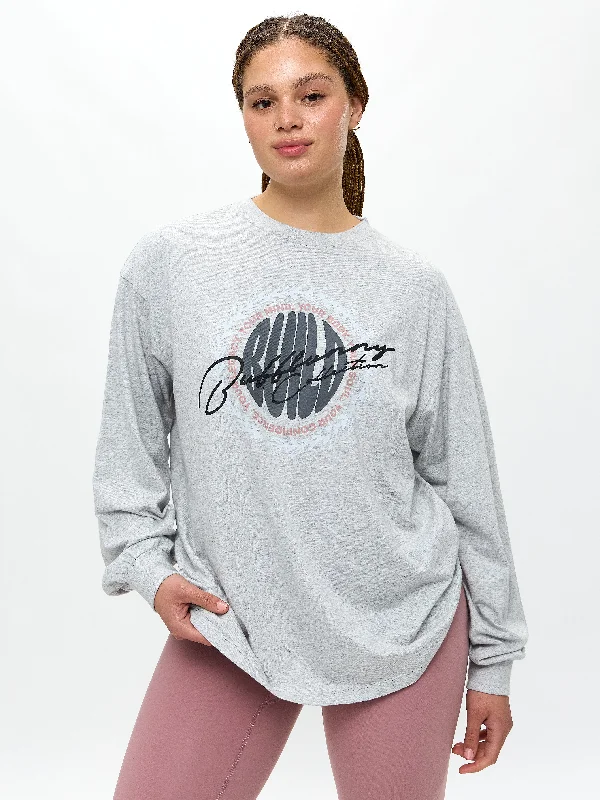 Edgy Fashion Build Long Sleeve Tee - Heather Grey