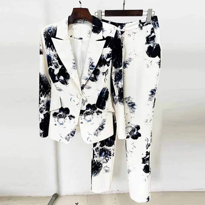 Holiday Gift Guide Sale Women Floral Print Suit One Button Pantsuit