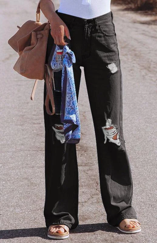 Trendy Attire For Her Ladies Ripped Wide-Leg Jeans
