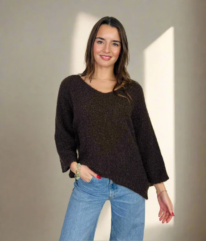 Summer Deals Chocolate Textured V Neck Jumper