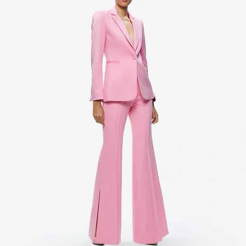 Quality Wear Women's Suit Pink One Button Pantsuit Wide-Leg Formal Suit Wedding Outfit