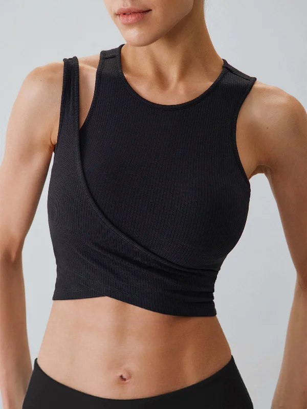 Classic Women’s Clothing Styles Black Spliced Cut-Out Sports Bra - Light Support