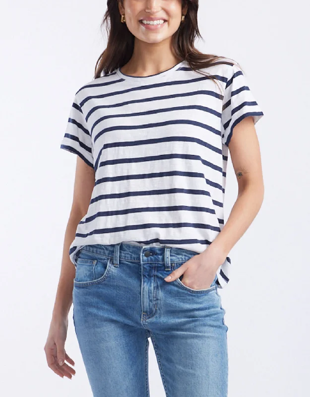 Stylish Everyday Clothing Turn Back T-Shirt - White/Navy Stripe