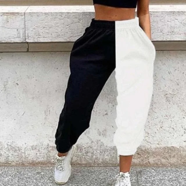 Snag Fabulous Fashion Bargains Women's Casual Black & White Print Elastic Waist Pocket Wide Leg Pants