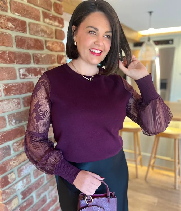 Effortless Chic Apparel Burgundy Lace Sleeve Jumper