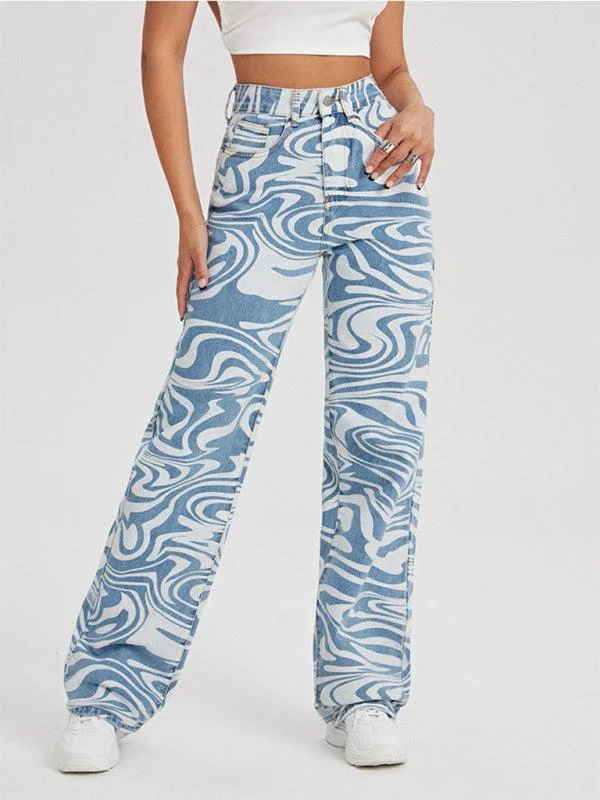 Trend Driven Wardrobe Women's Mid-Rise Jeans - Swirl Abstract Jeans