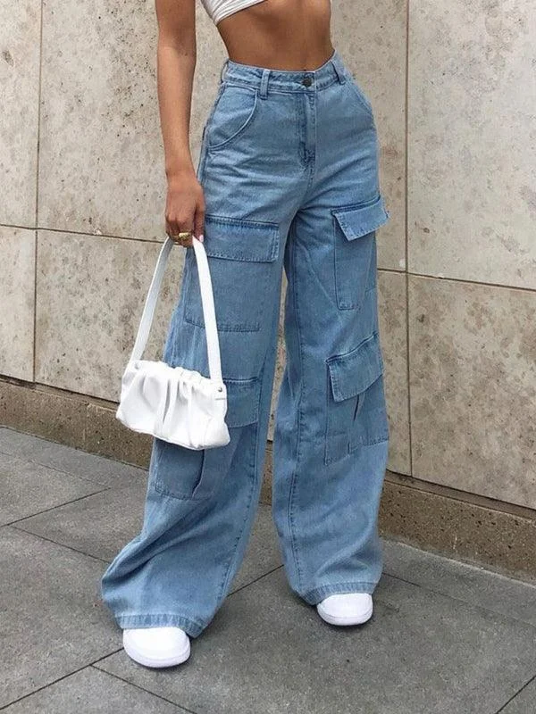 Trendy Aesthetics Women's Wide-Leg Cargo Jeans