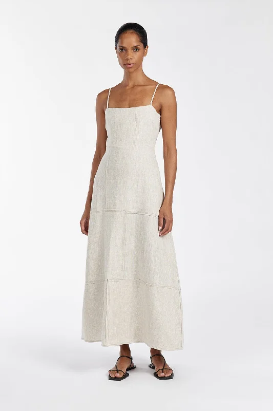 Get The Latest Trends CATIE NATURAL PATCHWORK MIDI DRESS