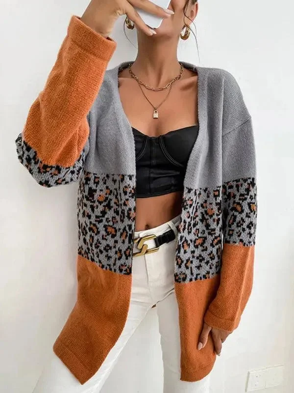Big Discounts Leopard Contrast  Women Cardigan Sweater