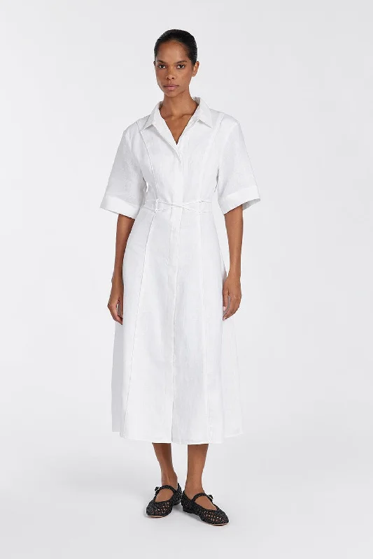 Trend Forward Threads ASTRID WHITE LINEN MIDI DRESS