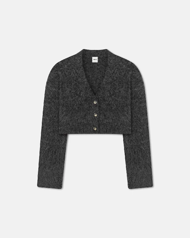 Special Offer For You Henny - Cropped Brushed-Alpaca Cardigan - Charcoal