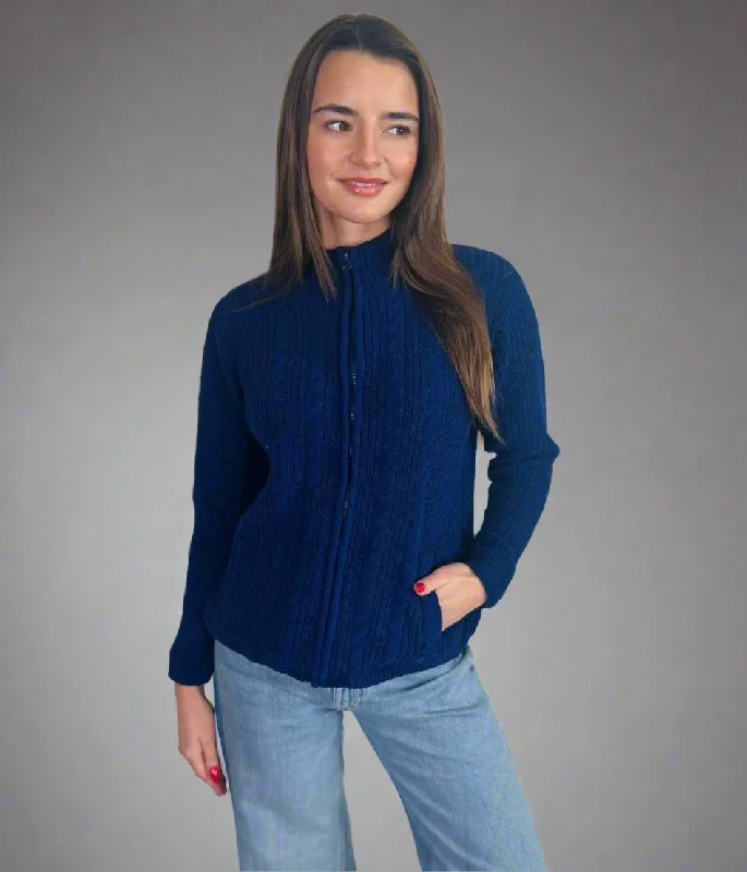 Casual and Comfortable Outfits Navy Chenille Cable Zip Cardigan