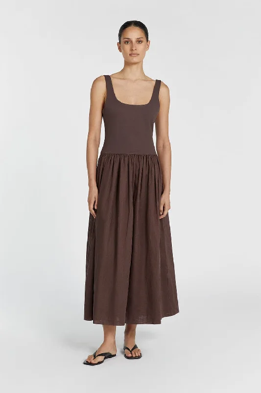 Trendy Threads MON CHOCOLATE SCOOP NECK MIDI DRESS