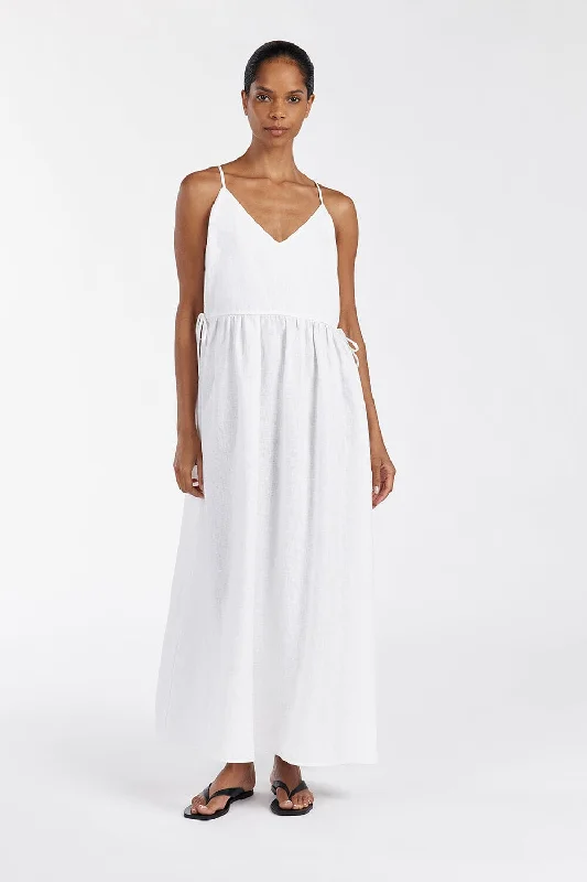 Trend Driven Wardrobe MAURA WHITE LINEN MIDI DRESS