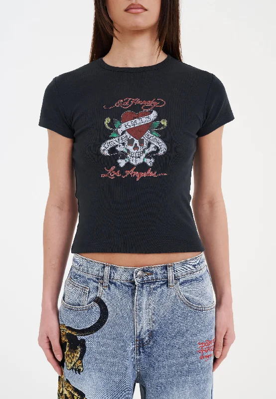 Casual Fashion for Women Womens Love-Kills Slowly Tight Baby T-Shirt - Black