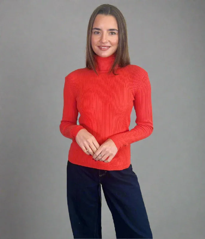 Fashionable Women’s Wardrobe Orange Fine Ribbed Polo Jumper