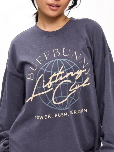 Comfortable Clothes Lifting Club Long Sleeve Tee - Blue Steel