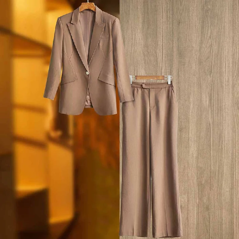 Trend Forward Threads One-Button Blazer & Wide-Leg Pantsuit