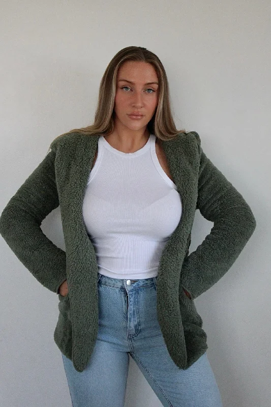 Chic Style, Always In Vogue ONLY HOOD SHERPA COAT IN GREEN