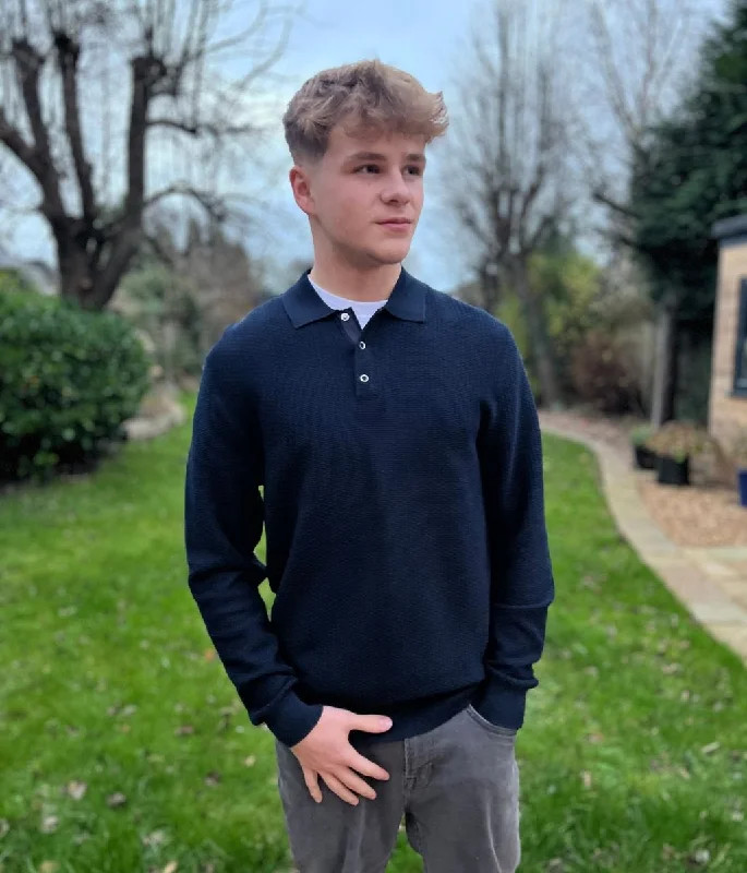Final Sale Navy Mens Cotton Rich Polo Jumper