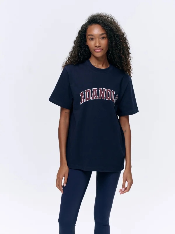Women's Clothing Sale Online Varsity Short Sleeve Oversized T-shirt - Navy Blue/Burgundy