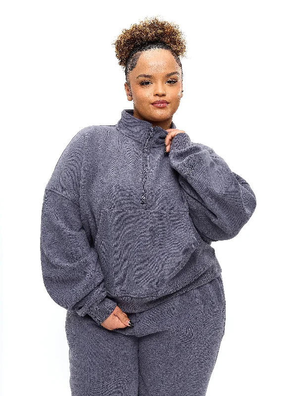 Sophisticated Outfits Plush Fleece Quarter Zip Pullover - Blue Steel