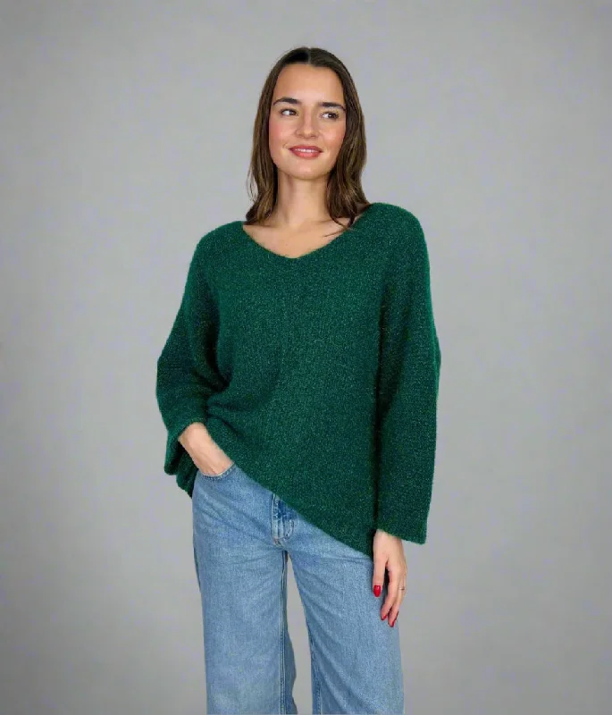 Best Deals Of The Season Green Textured V Neck Jumper