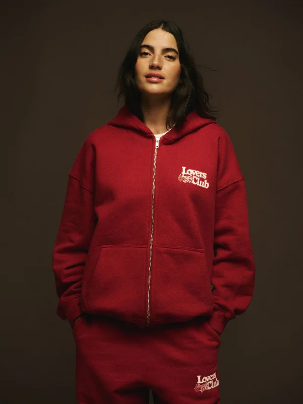 Women's Clothing Lovers Club Oversized Full Zip Hoodie - Cherry Red