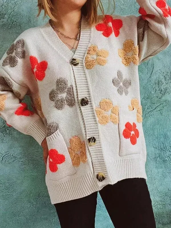 Women’s Fashion Clothing Pocket Jacquard Women Cardigan Sweater