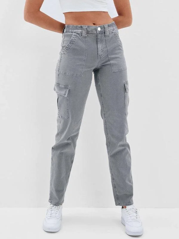 Seasonal Clearance Washed Women's Cargo Denim Jeans