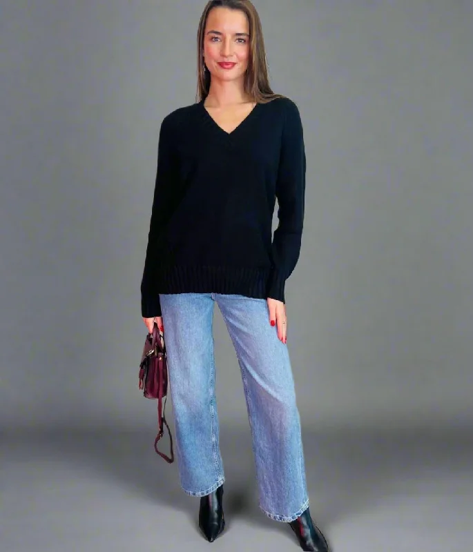 Limited Time Deal Black V Neck Contrast Jumper