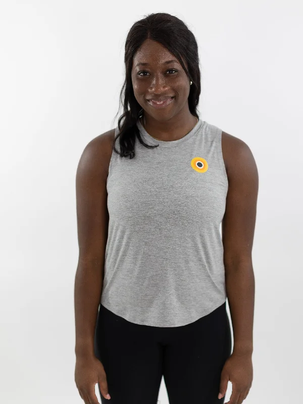 End Of Season Sale CorePower Yoga Glow Open Back Grey Tank