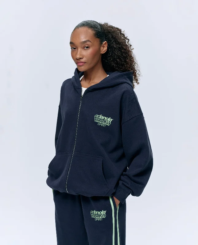 Affordable Fashion for Women Community Spirit Oversized Full Zip Hoodie - Navy Blue/Mint Green