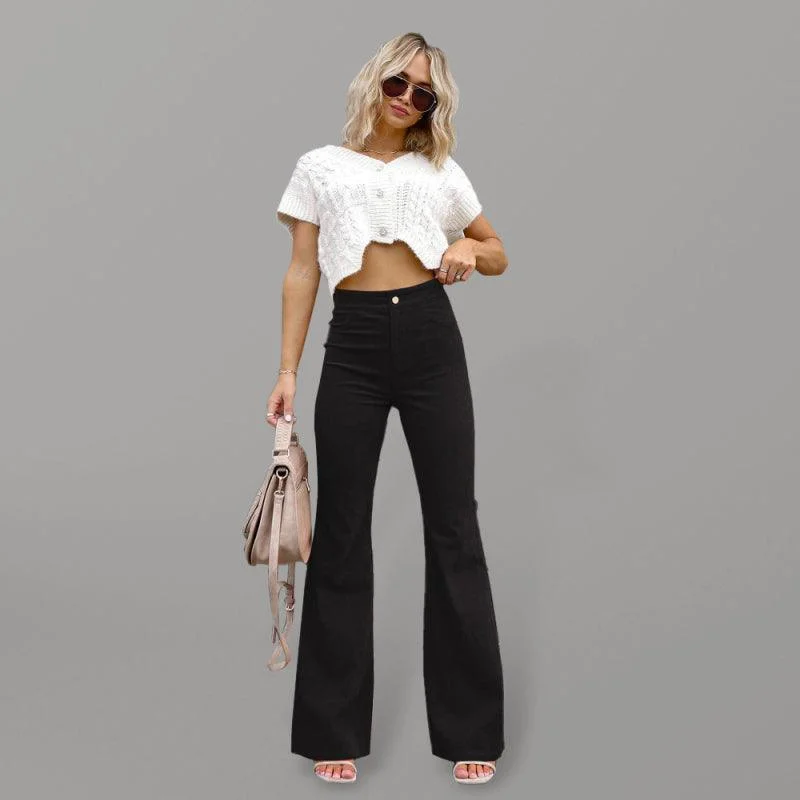 Relaxed Style Wide Leg Flared Corduroy Women's Pants