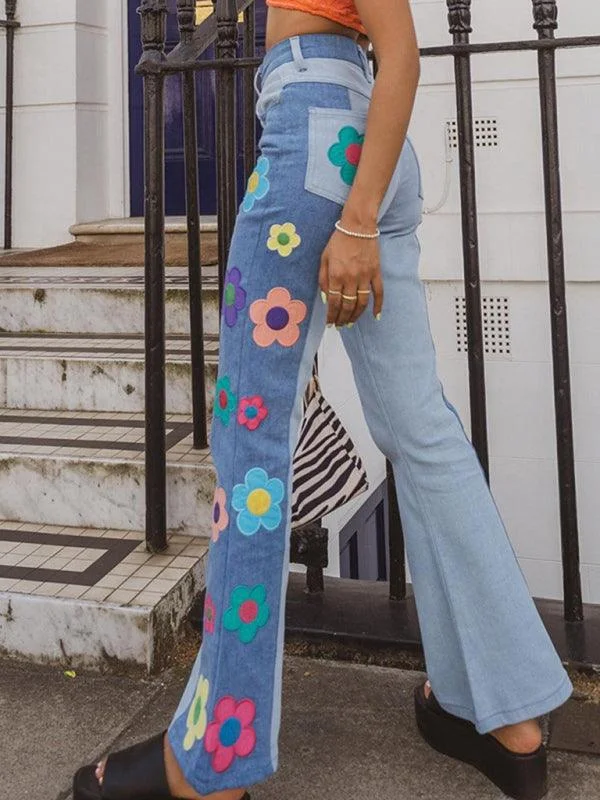 Vintage Style Clothing Sale Floral Patchwork Flared Jeans