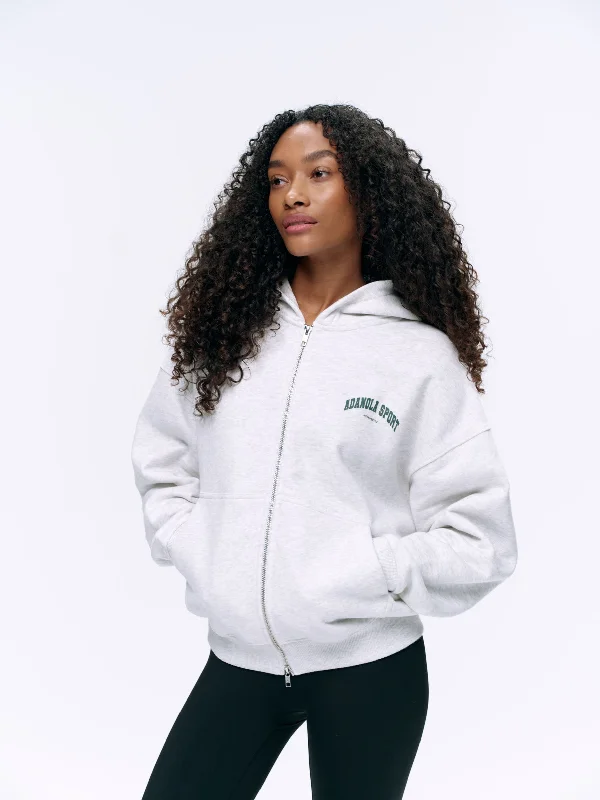Chic Women’s Clothing for Date Nights AS Double Zip Relaxed Hoodie - Light Grey Melange/Sea Green Chic Women’s Clothing for Date Nights AS Double Zip Relaxed Hoodie - Light Grey Melange/Sea Green