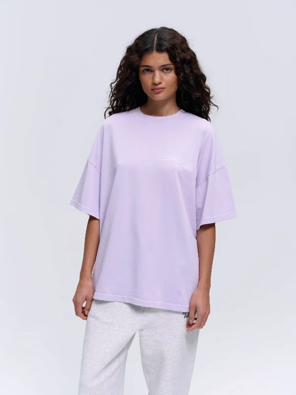 Clothes For Woman Varsity Washed Short Sleeve Drop Shoulder T-shirt - Lilac Purple