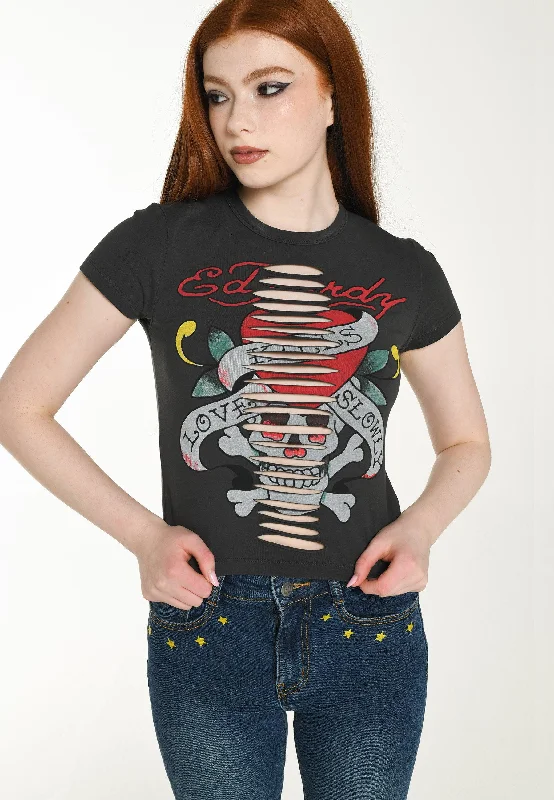 Contemporary Women’s Clothing Womens Love-Killa Baby Slash T-Shirt - Black